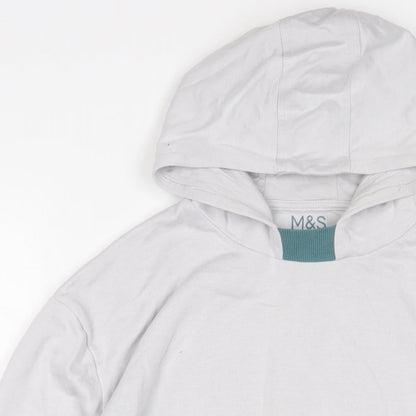 Marks and Spencer Boys White Cotton Pullover Hoodie Size 14-15 Years Pullover