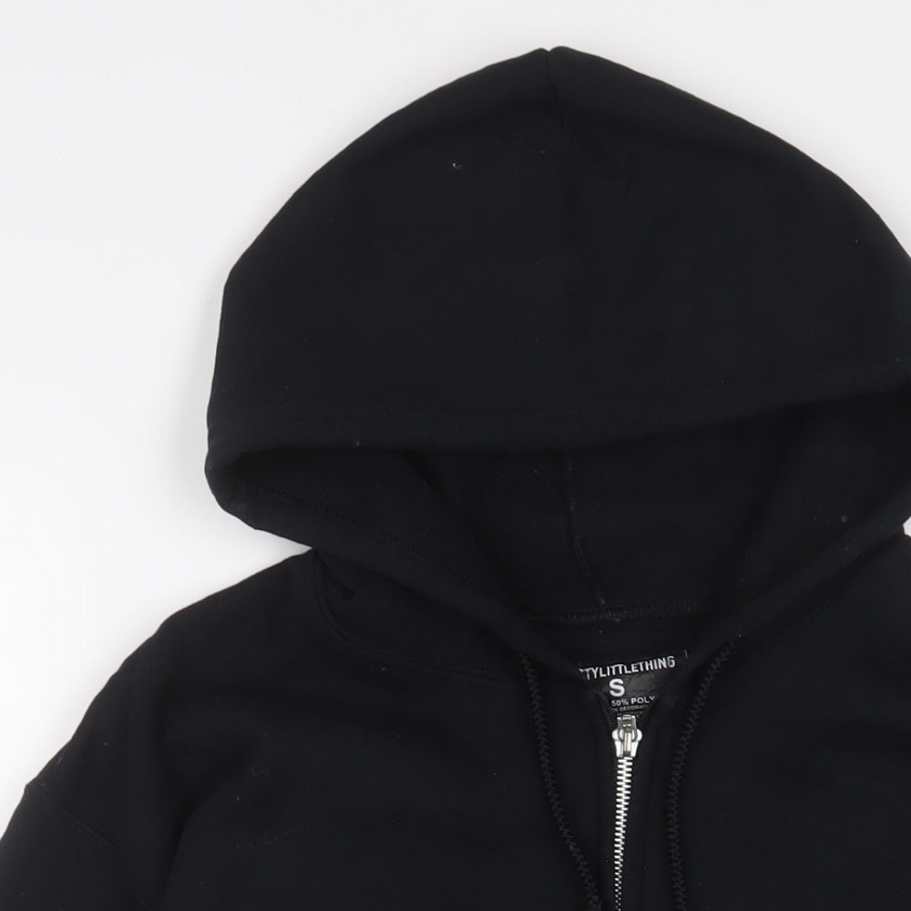 PRETTYLITTLETHING Womens Black Cotton Full Zip Hoodie Size S Zip
