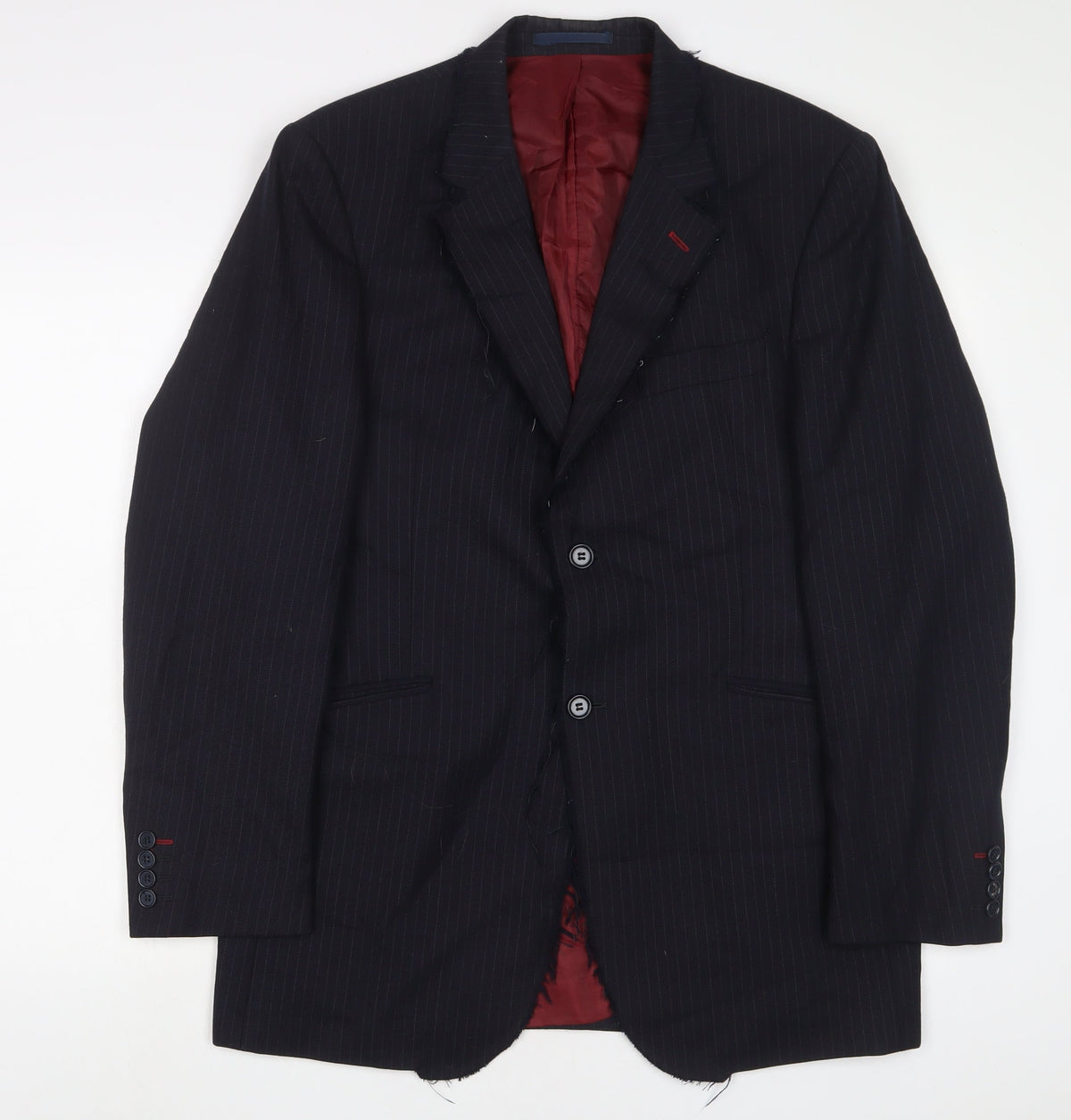 Crosshatch Mens Blue Striped Wool Jacket Suit Jacket Size L Regular
