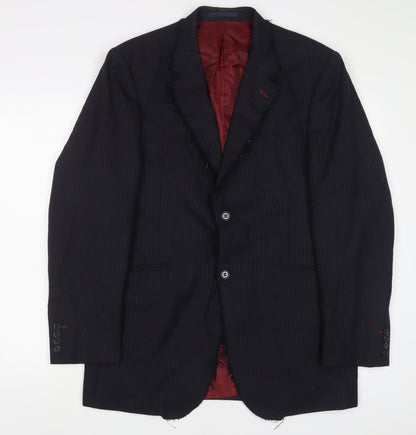 Crosshatch Mens Blue Striped Wool Jacket Suit Jacket Size L Regular