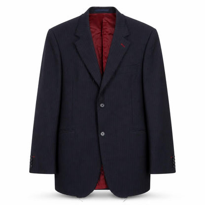 Crosshatch Mens Blue Striped Wool Jacket Suit Jacket Size L Regular