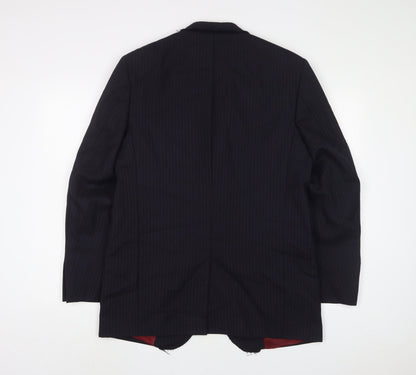Crosshatch Mens Blue Striped Wool Jacket Suit Jacket Size L Regular
