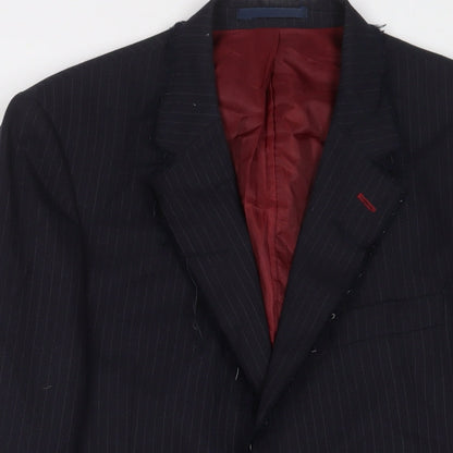 Crosshatch Mens Blue Striped Wool Jacket Suit Jacket Size L Regular