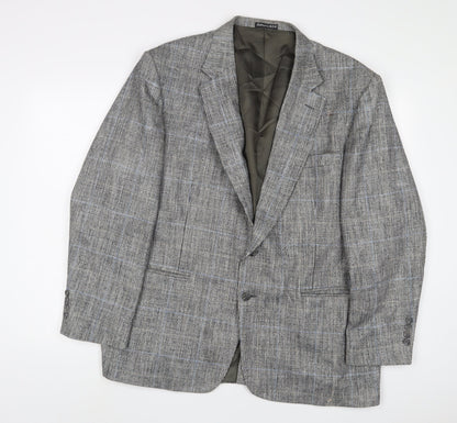 Stafford Mens Grey Plaid Polyester Jacket Suit Jacket Size 46 Regular