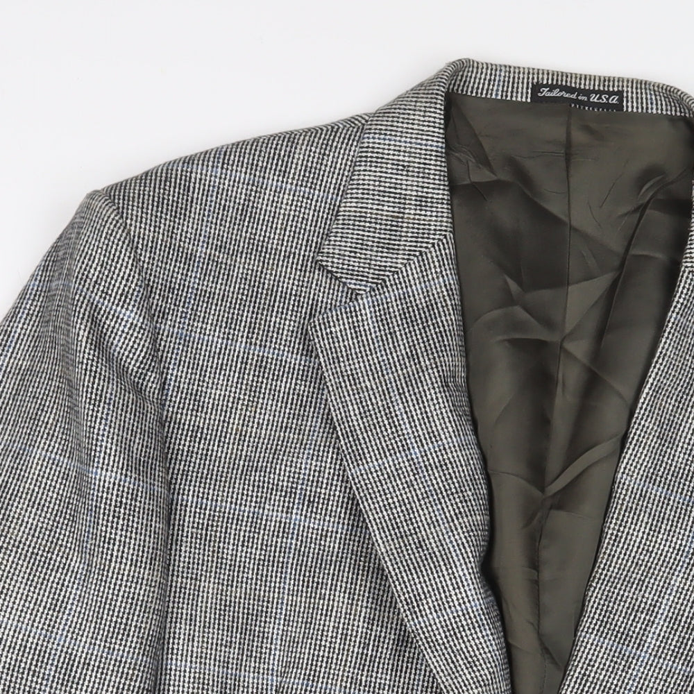 Stafford Mens Grey Plaid Polyester Jacket Suit Jacket Size 46 Regular