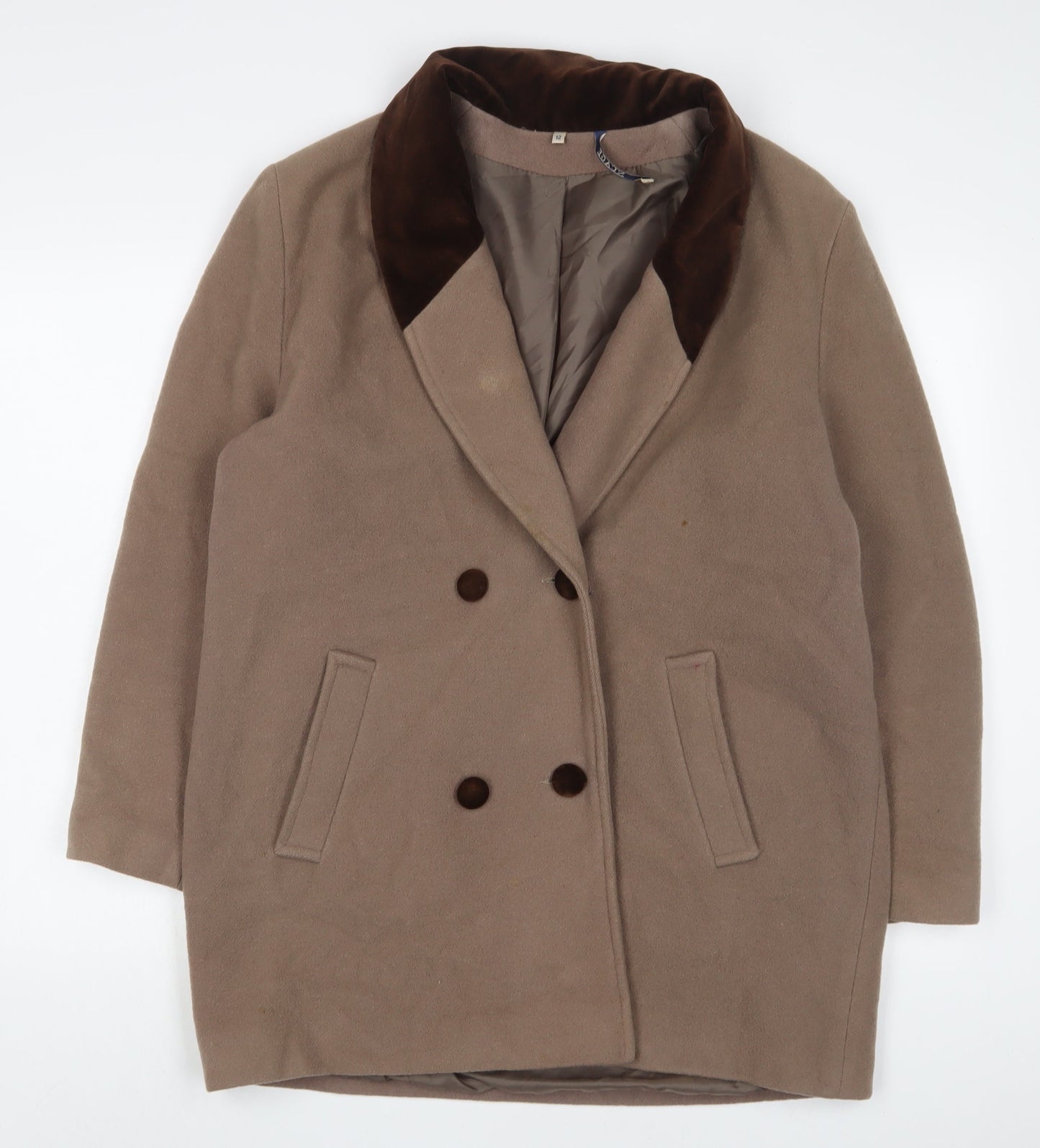 NuAge Womens Brown Overcoat Coat Size 12 Button