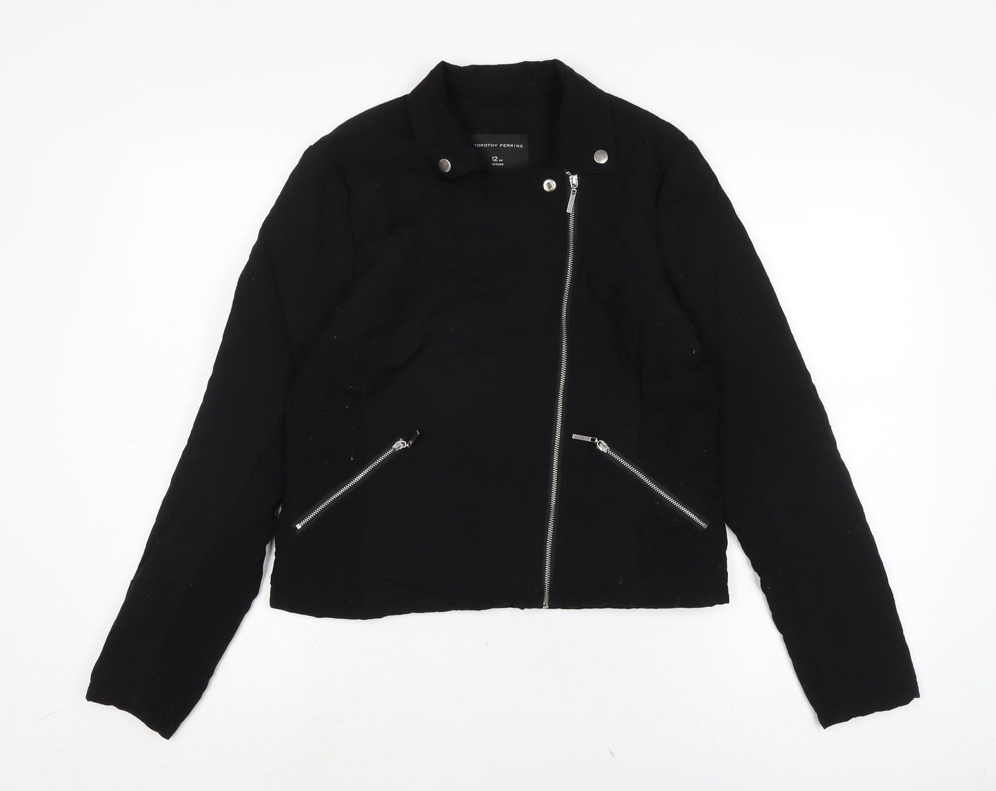 Womens UK Size 12 Dorothy Perkins Black Biker Coat