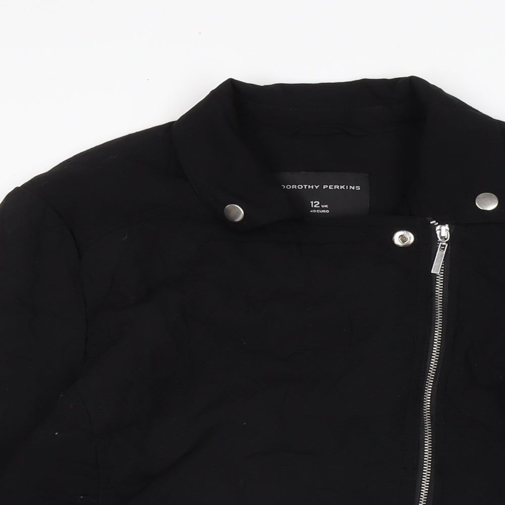 Womens UK Size 12 Dorothy Perkins Black Biker Coat