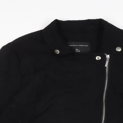 Womens UK Size 12 Dorothy Perkins Black Biker Coat