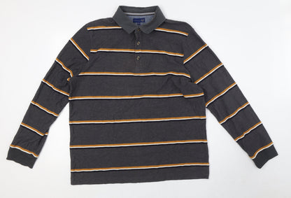 Lincoln Mens Grey Striped Cotton Button-Up Size XL Collared - Yellow, Navy