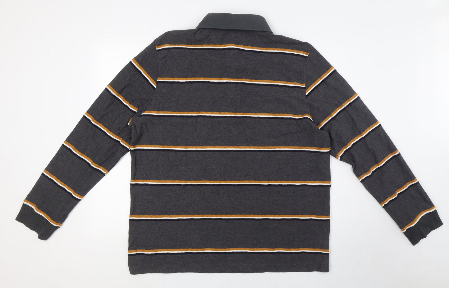 Lincoln Mens Grey Striped Cotton Button-Up Size XL Collared - Yellow, Navy
