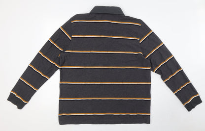 Lincoln Mens Grey Striped Cotton Button-Up Size XL Collared - Yellow, Navy