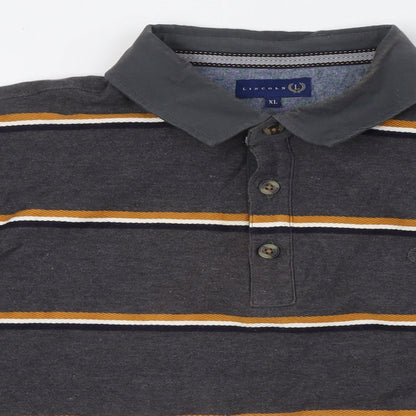 Lincoln Mens Grey Striped Cotton Button-Up Size XL Collared - Yellow, Navy