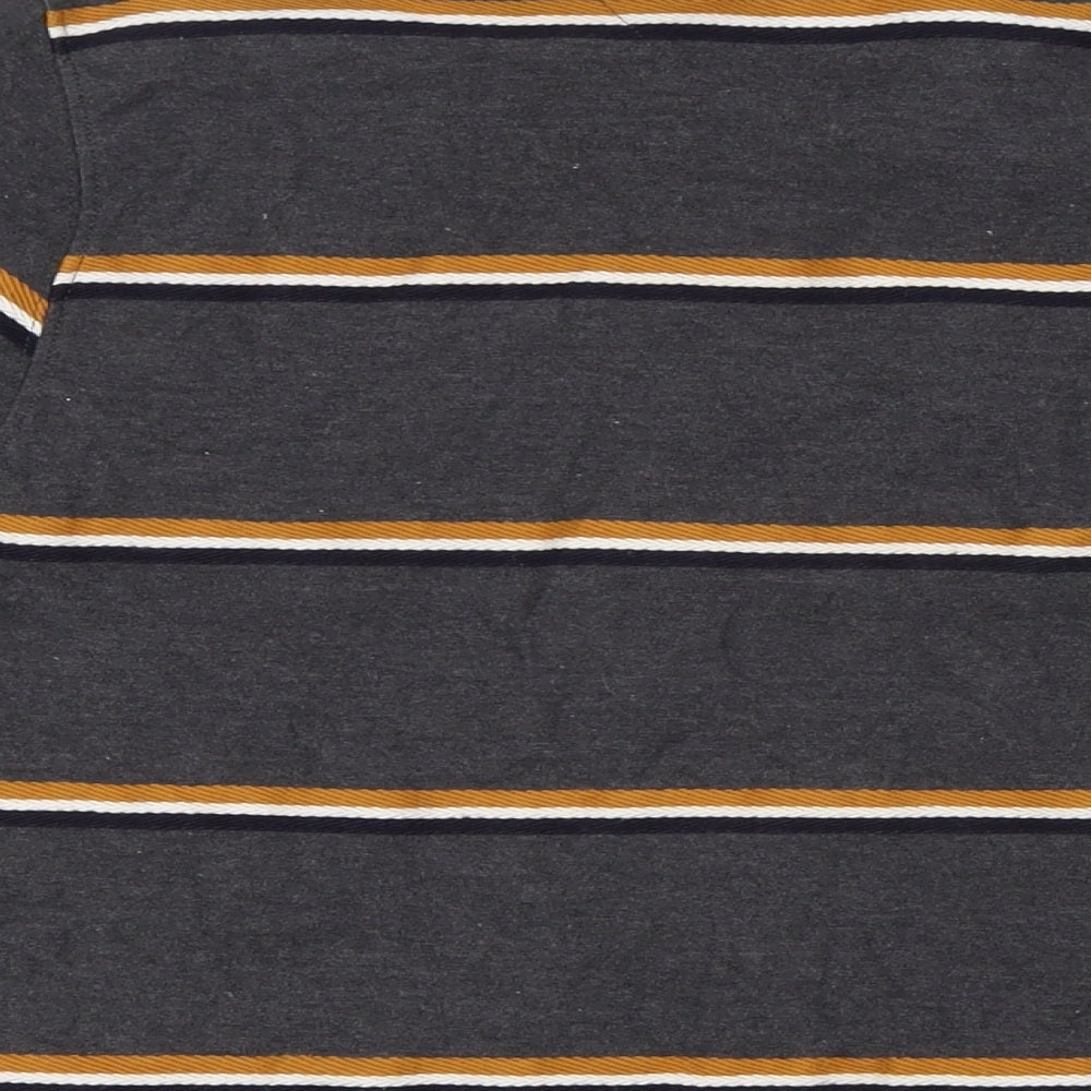 Lincoln Mens Grey Striped Cotton Button-Up Size XL Collared - Yellow, Navy