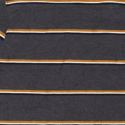 Lincoln Mens Grey Striped Cotton Button-Up Size XL Collared - Yellow, Navy
