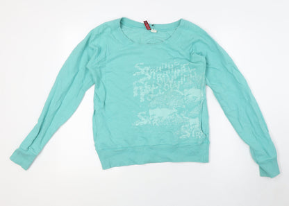 Divided by H&M Womens Green Paisley Cotton Basic Button-Up Size 10 Round Neck - Raw Collar