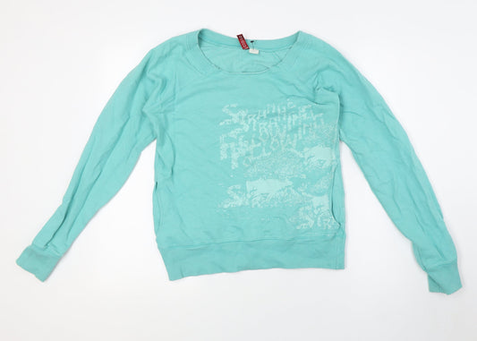 Divided by H&M Womens Green Paisley Cotton Basic Button-Up Size 10 Round Neck - Raw Collar