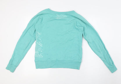 Divided by H&M Womens Green Paisley Cotton Basic Button-Up Size 10 Round Neck - Raw Collar