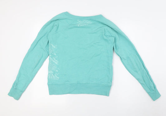 Divided by H&M Womens Green Paisley Cotton Basic Button-Up Size 10 Round Neck - Raw Collar