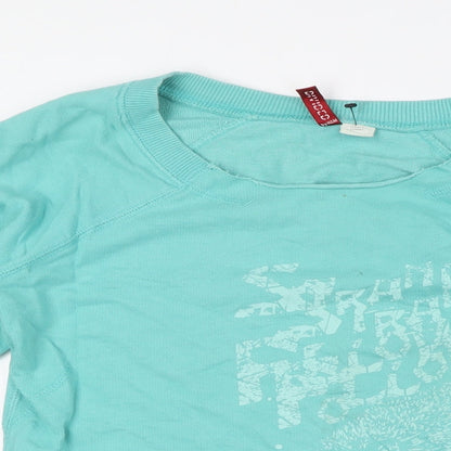 Divided by H&M Womens Green Paisley Cotton Basic Button-Up Size 10 Round Neck - Raw Collar