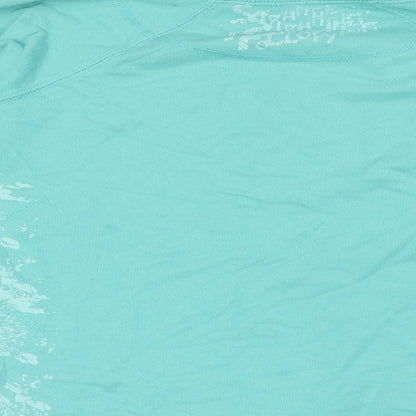 Divided by H&M Womens Green Paisley Cotton Basic Button-Up Size 10 Round Neck - Raw Collar