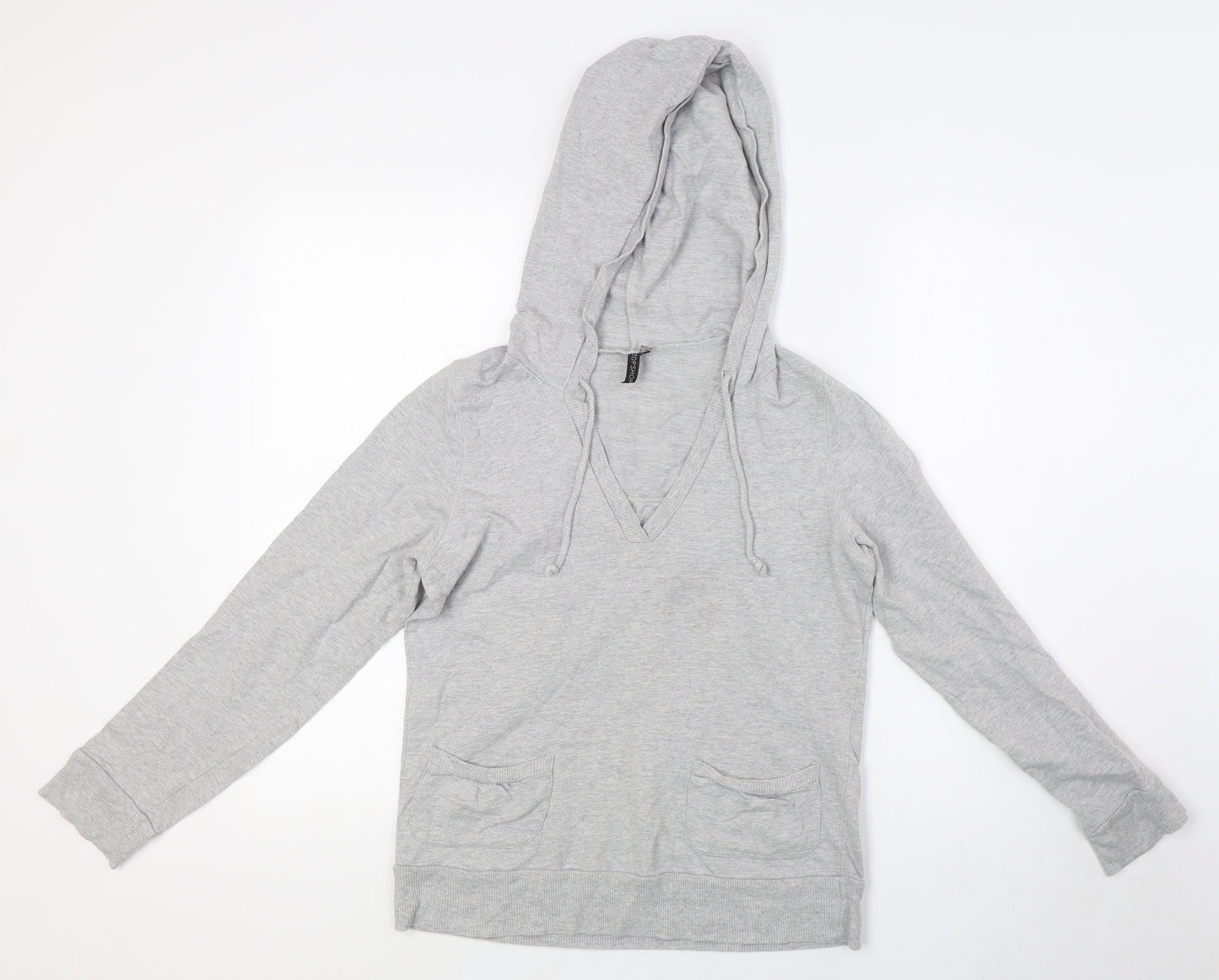 Topshop Womens Grey Cotton Pullover Hoodie Size 10 - V-Neck