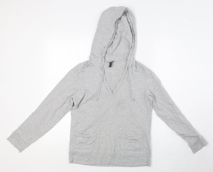 Topshop Womens Grey Cotton Pullover Hoodie Size 10 - V-Neck