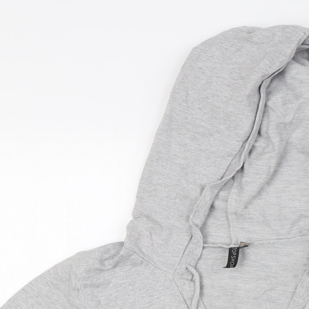 Topshop Womens Grey Cotton Pullover Hoodie Size 10 - V-Neck
