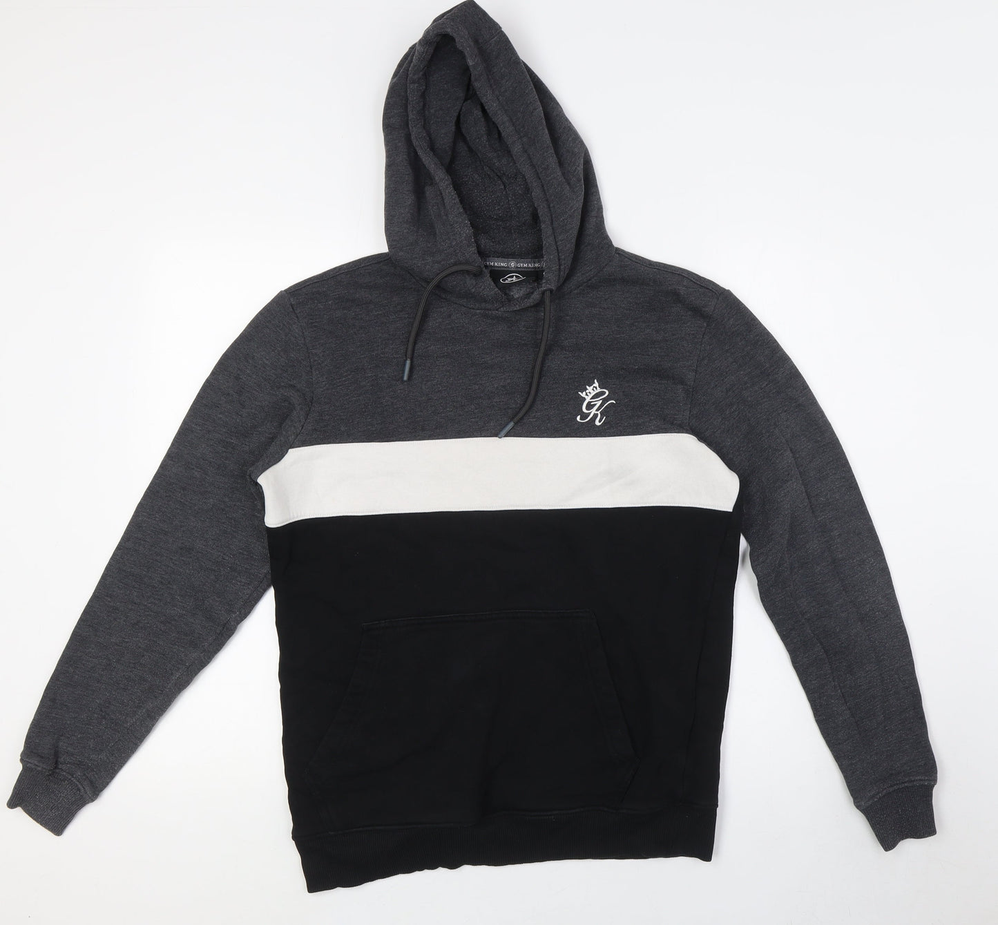 GK Mens Black Cotton Pullover Hoodie Size S - White Strip