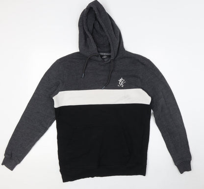 GK Mens Black Cotton Pullover Hoodie Size S - White Strip
