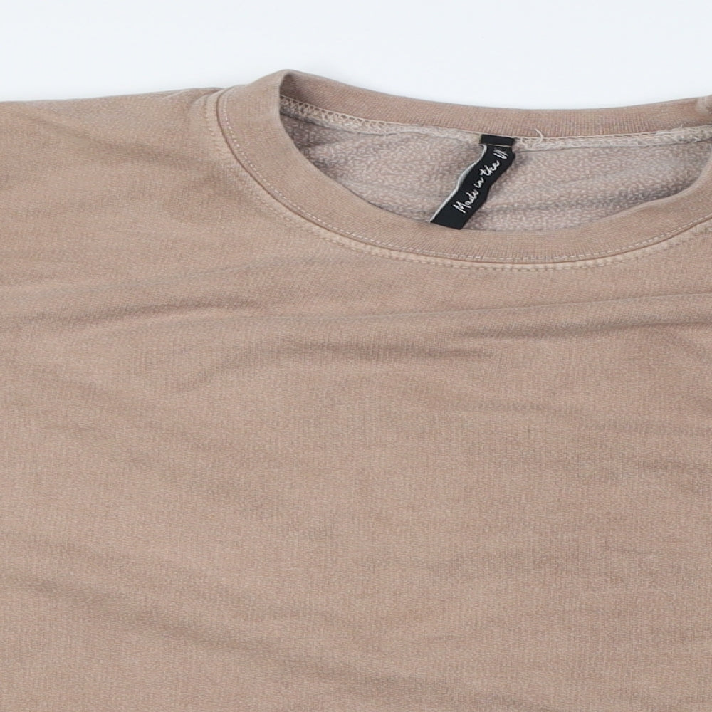 Close-up detail of As You women’s beige polyester pullover sweatshirt, size S