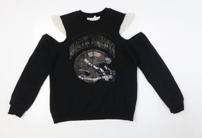 Topshop Womens Black Cotton Pullover Sweatshirt Size 8 - Cold Shoulder