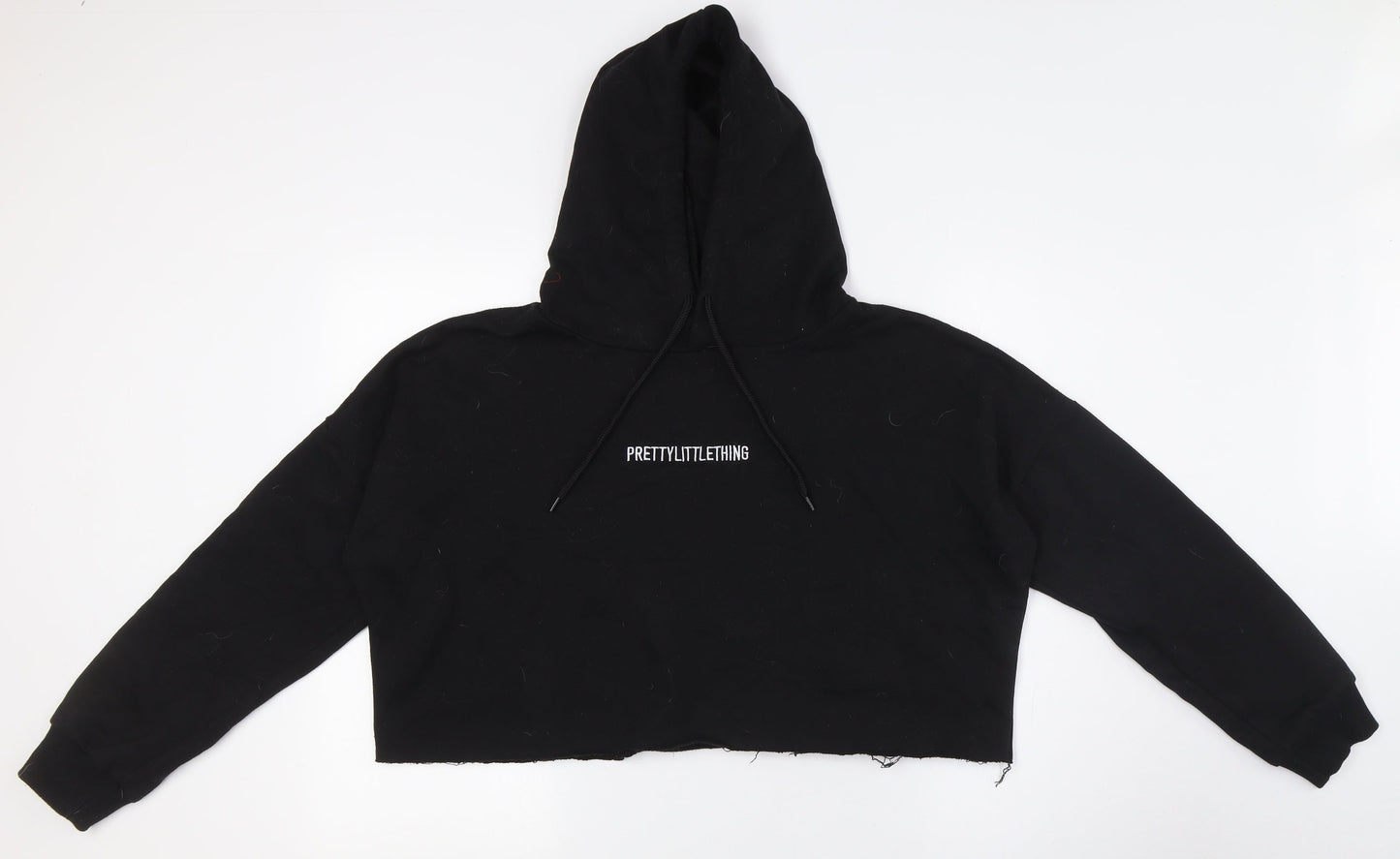 PRETTYLITTLETHING Womens Black Cotton Pullover Hoodie Size S - Raw Hem