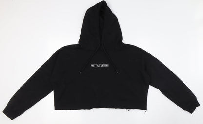 PRETTYLITTLETHING Womens Black Cotton Pullover Hoodie Size S - Raw Hem