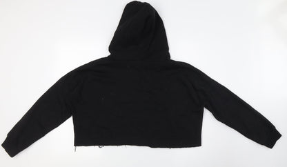 PRETTYLITTLETHING Womens Black Cotton Pullover Hoodie Size S - Raw Hem