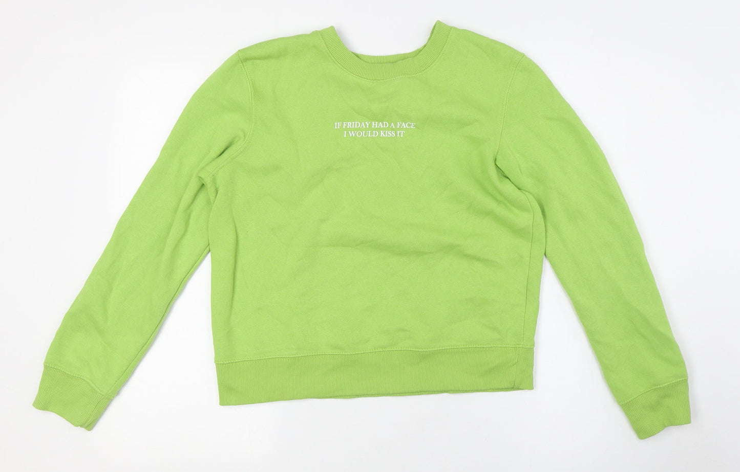 Zara Womens Green Polyester Pullover Sweatshirt Size S - If Fridays Had a Face I Would Kiss It