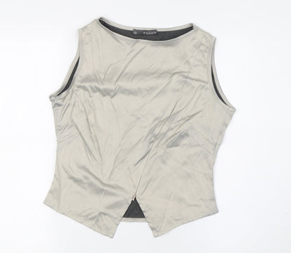 Fever Womens Grey Polyester Basic Button-Up Size 12 Boat Neck