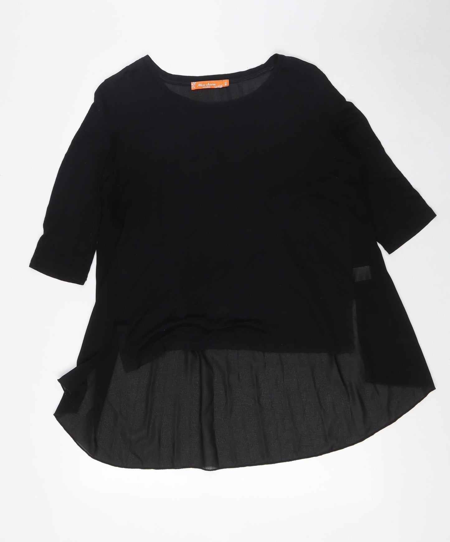 Miss Charm Womens Black Cotton Basic Button-Up Size M Boat Neck - Sheer, Size M-L