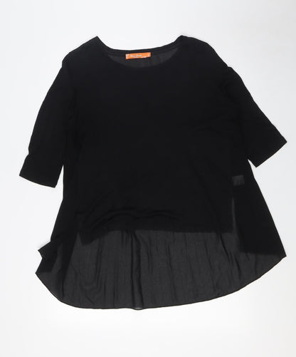 Miss Charm Womens Black Cotton Basic Button-Up Size M Boat Neck - Sheer, Size M-L