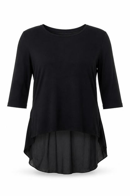 Miss Charm Womens Black Cotton Basic Button-Up Size M Boat Neck - Sheer, Size M-L