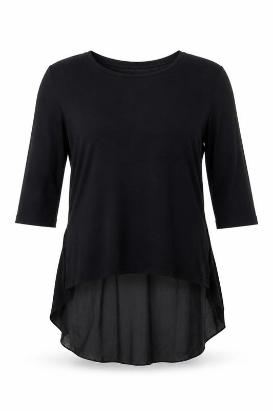 Miss Charm Womens Black Cotton Basic Button-Up Size M Boat Neck - Sheer, Size M-L