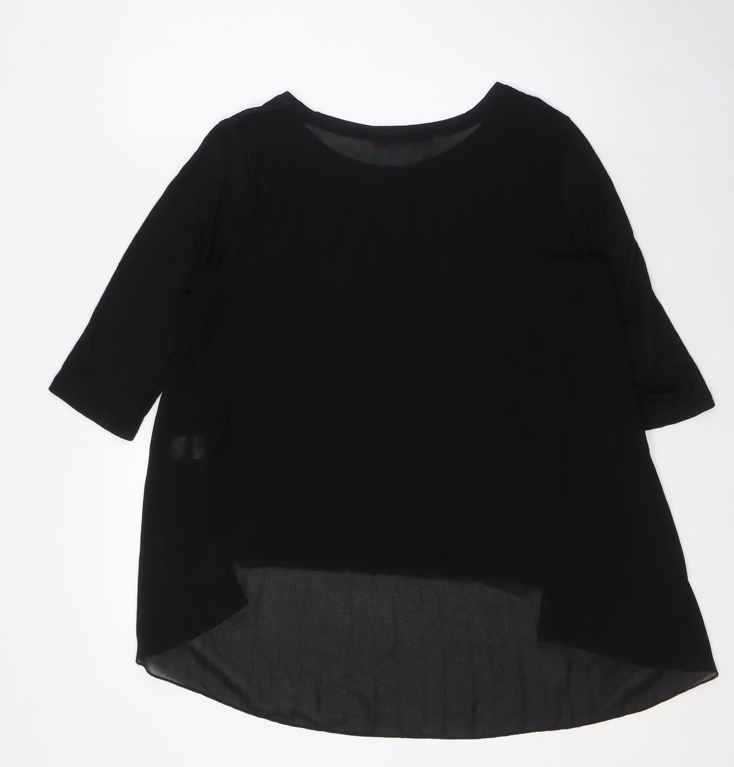 Miss Charm Womens Black Cotton Basic Button-Up Size M Boat Neck - Sheer, Size M-L