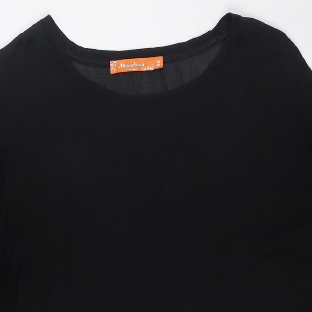 Miss Charm Womens Black Cotton Basic Button-Up Size M Boat Neck - Sheer, Size M-L