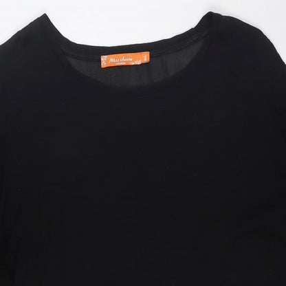 Miss Charm Womens Black Cotton Basic Button-Up Size M Boat Neck - Sheer, Size M-L