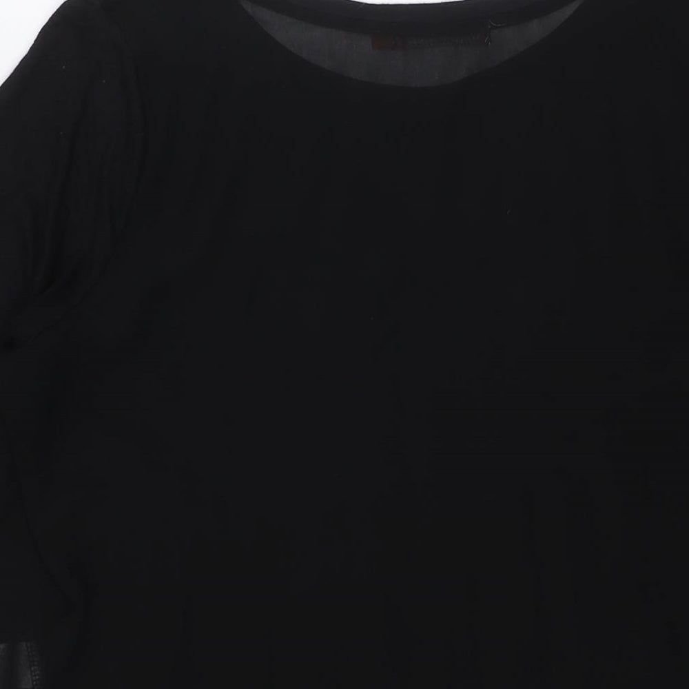Miss Charm Womens Black Cotton Basic Button-Up Size M Boat Neck - Sheer, Size M-L