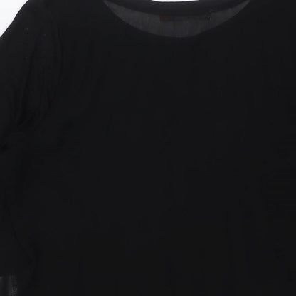 Miss Charm Womens Black Cotton Basic Button-Up Size M Boat Neck - Sheer, Size M-L