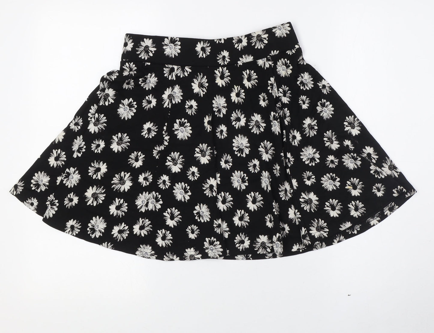 Divided by H&M Womens Black Floral Viscose A-Line Skirt Size S Zip