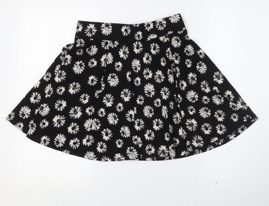 Divided by H&M Womens Black Floral Viscose A-Line Skirt Size S Zip