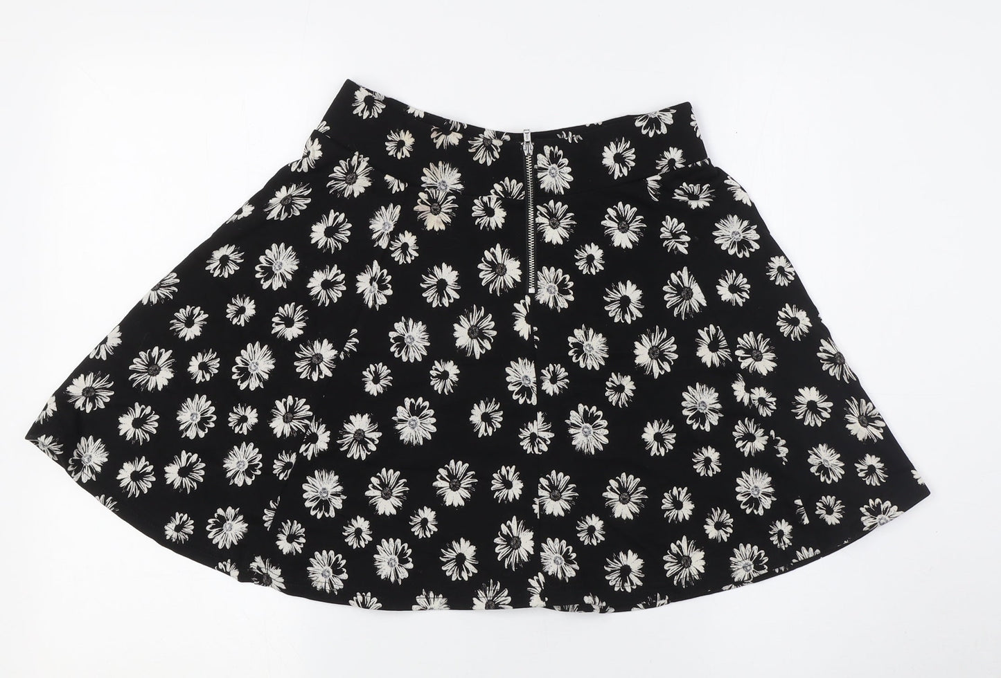 Divided by H&M Womens Black Floral Viscose A-Line Skirt Size S Zip