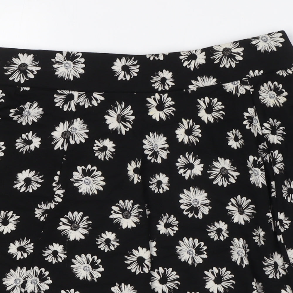 Divided by H&M Womens Black Floral Viscose A-Line Skirt Size S Zip